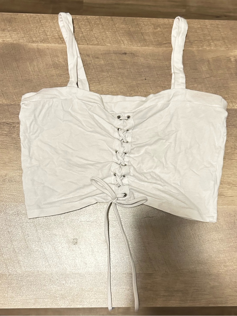 Charlotte Russe White Lace-Up Crop Tank Top - Women Size Large